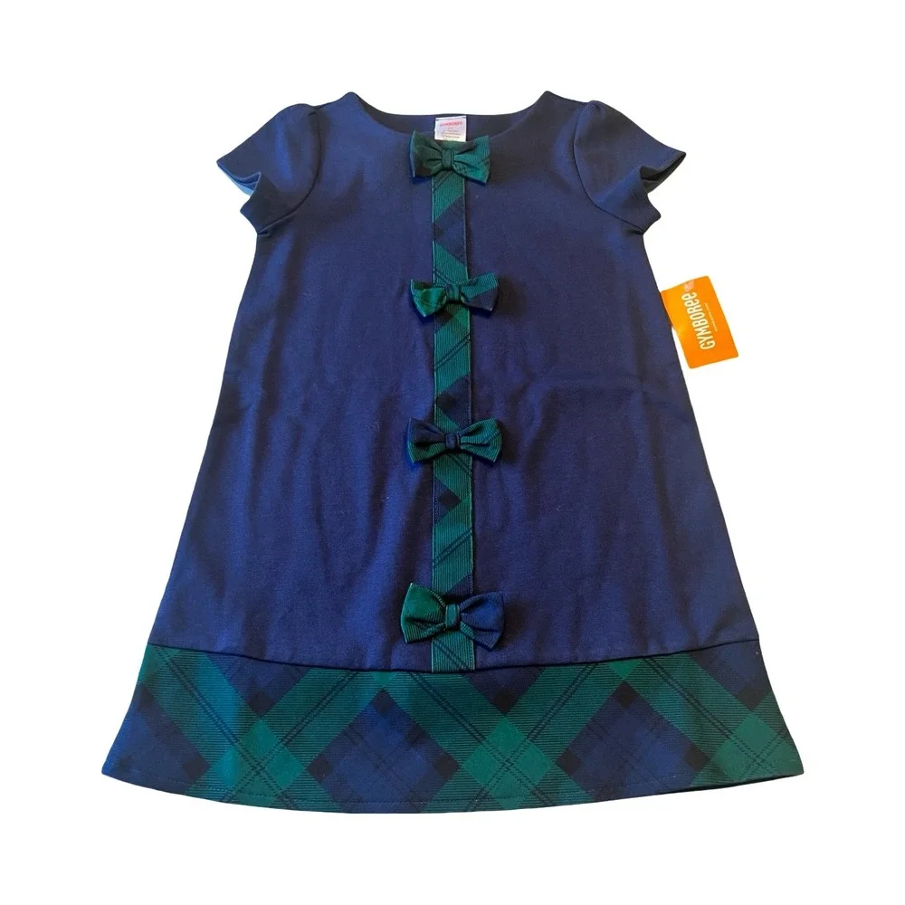 Gymboree Girls‎ Navy Blue Green Plaid Bow Ponte Dress 5T NWT Tidal